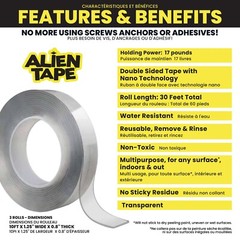 Alien Tape Double Sided Multipurpose Adhesive Grip Mounting Tape – 3 Pack