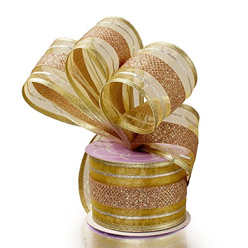 Gold Striped Christmas Wired Ribbon – 2 1/2″ x 10 Yards, Fall, Wreath, Christmas