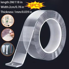 3PCS Strong Adhesive Double Sided Tape Heavy Duty,Super Clear Thin Two Sided