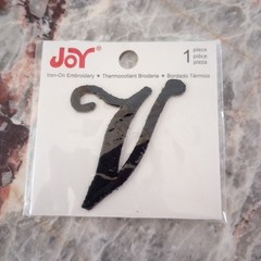 Joy 1.5 In Iron-on Embroidered Fancy Letter V Black