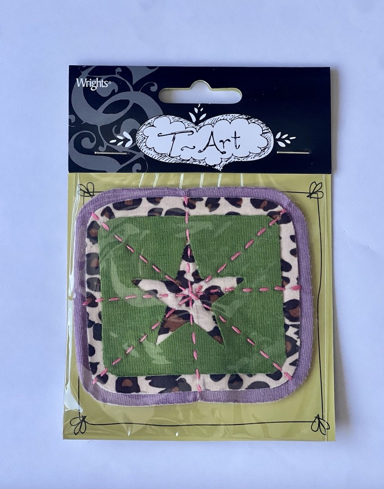 STAR PATCH T-ART Purple, Green, Brown Leopard NO SEW Fabric With Brads Patch