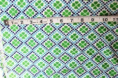 1.5 yds VTG 70s Polyester Fabric 4-leaf Clovers Blue Diamond Green St Patrick