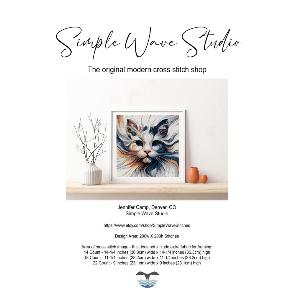 Cat Colorful Full Cover Counted Cross Stitch Pattern Leaflet Chart
