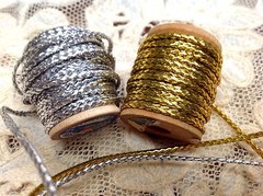 vintage antique 1900s cord 1/16″ gold silver 3yds metallic spun rayon France