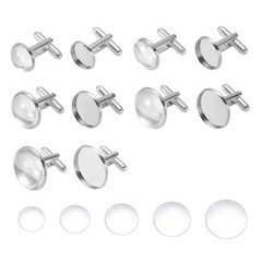 14/16/18/20/22mm Brass Blank Cufflink Kit with Gemstone-10Pcs(Silver Tone)