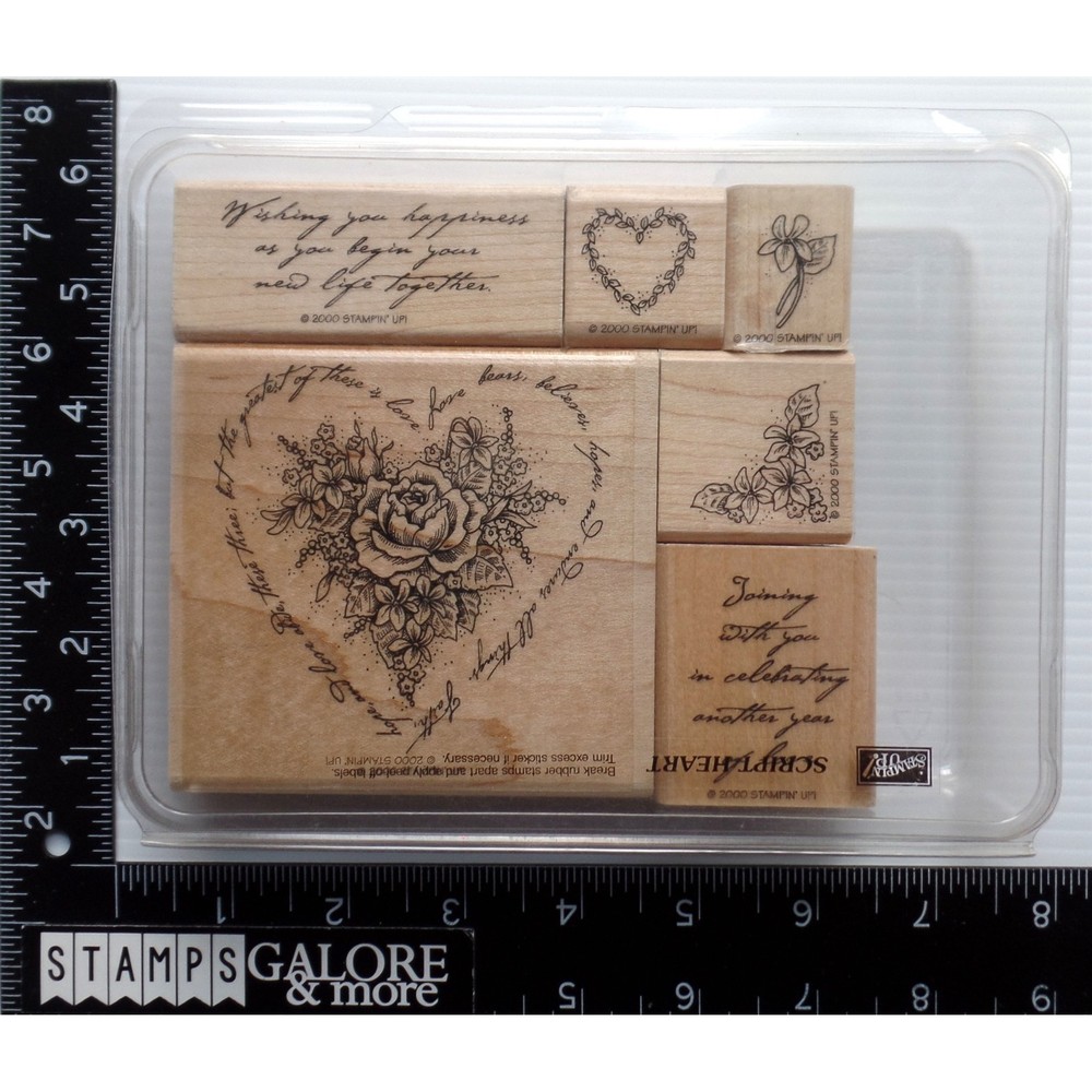 Stampin’ Up! RUBBER STAMPS 2000 SCRIPT HEART WEDDING ANNIVERSARY ROSE LOVE