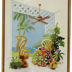Vintage Crewel Embroidery Kit Mid Century MCM Houseplants Fern Vacation Paradise