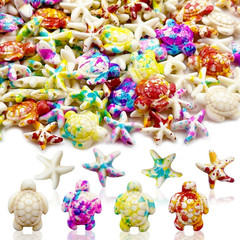 100Pcs Turtle Beads Starfish Beads Charms Synthetic Stone Bead Sea Star Turtle