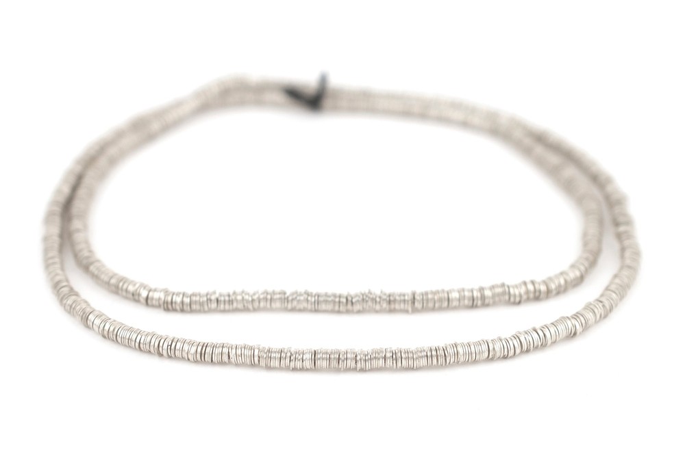 Silver Disk Heishi Beads 3mm White Metal 24 Inch Strand