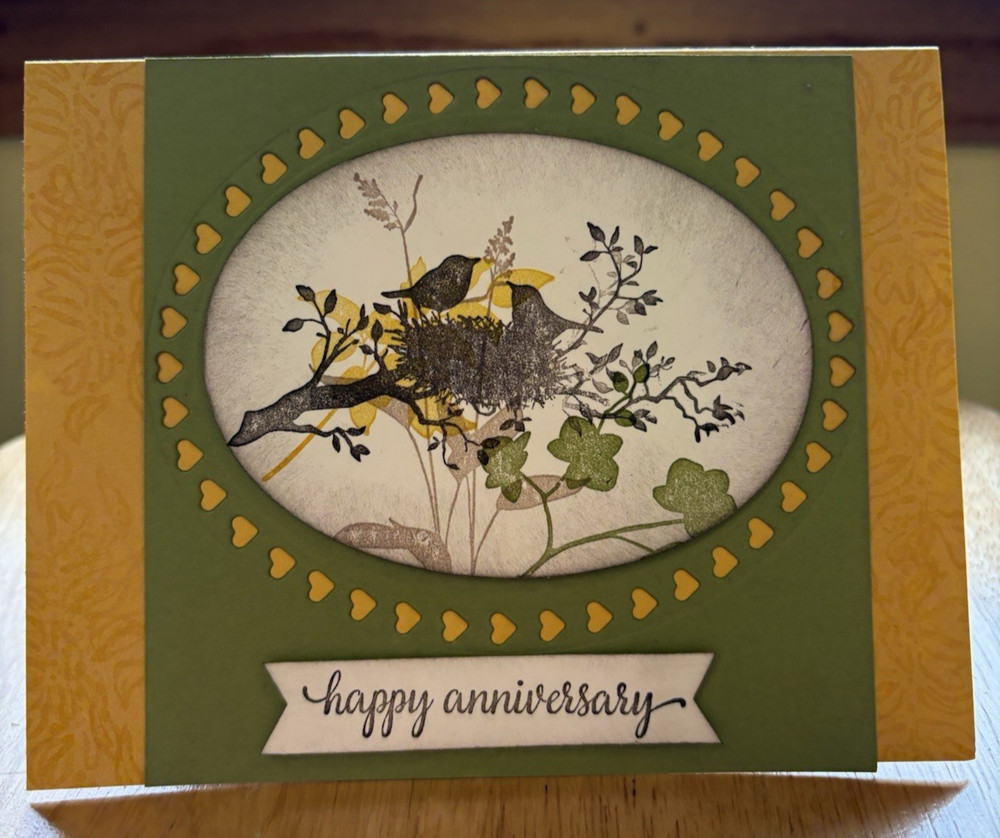 Birdy Hand Stamped Anniversary Card – Blank Inside – Stampin’ Up