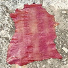Red patent gold embossed crocodile sheep skins pieces for purses and crafts