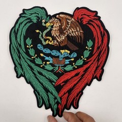 Mexico Coat Of Arms Eagle Wings Logo Large Patch: Iron On, Embroidered, 10” X 9”