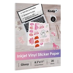 Koala Printable Vinyl Sticker Paper for Inkjet Printers – 20 Sheets Glossy Wh…