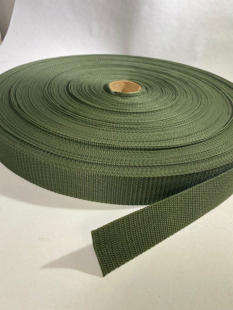 50 yd roll of 1.5 inch wide OD green polypropylene webbing straps bag handles