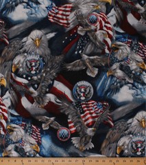 Bald Eagles Eagle USA American Flags Patriotic Cotton Fabric Print BTY D305.07