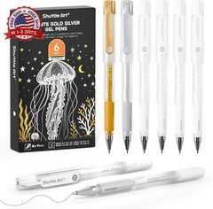 Shuttle Art White Gold Silver Gel Pens, 6 Pack 0.7mm, 1.0mm Metallic Gel Ink Pen