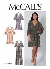 McCall 7969 Sz L-XXL EASY Boho Farmhouse Dress Raglan Gathered Cottage Pattern