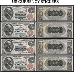 $5 Five Dollar 1882 National Bank Note (US CURRENCY STICKERS) (Lot Of 4)