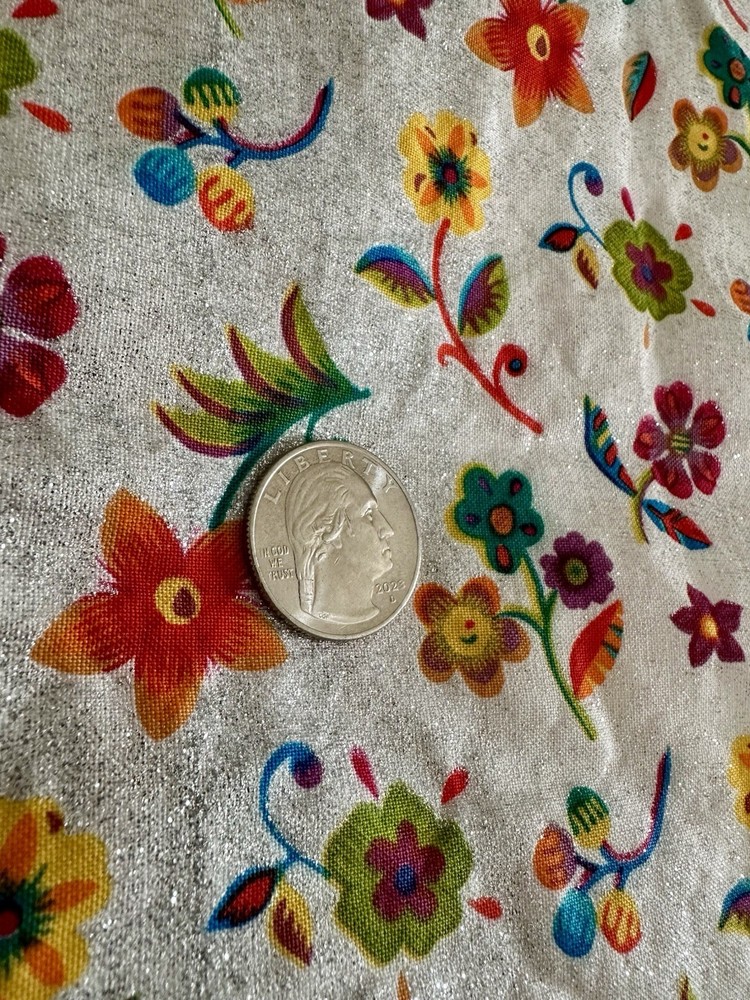 Jewel Tone GLITTER Floral Cotton Fabric 17.5” X 20”Yd RARE PREWASHED