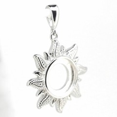 Sterling Silver Semi Mount Pendant Setting Round 10x10mm Sun Pendant Cab Bezel
