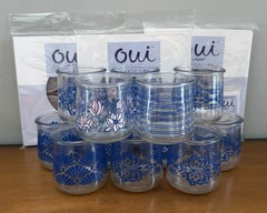 12 Yoplait Oui Yogurt Glass Jars – Limited Edition – Blue Patterns W/ New Lids