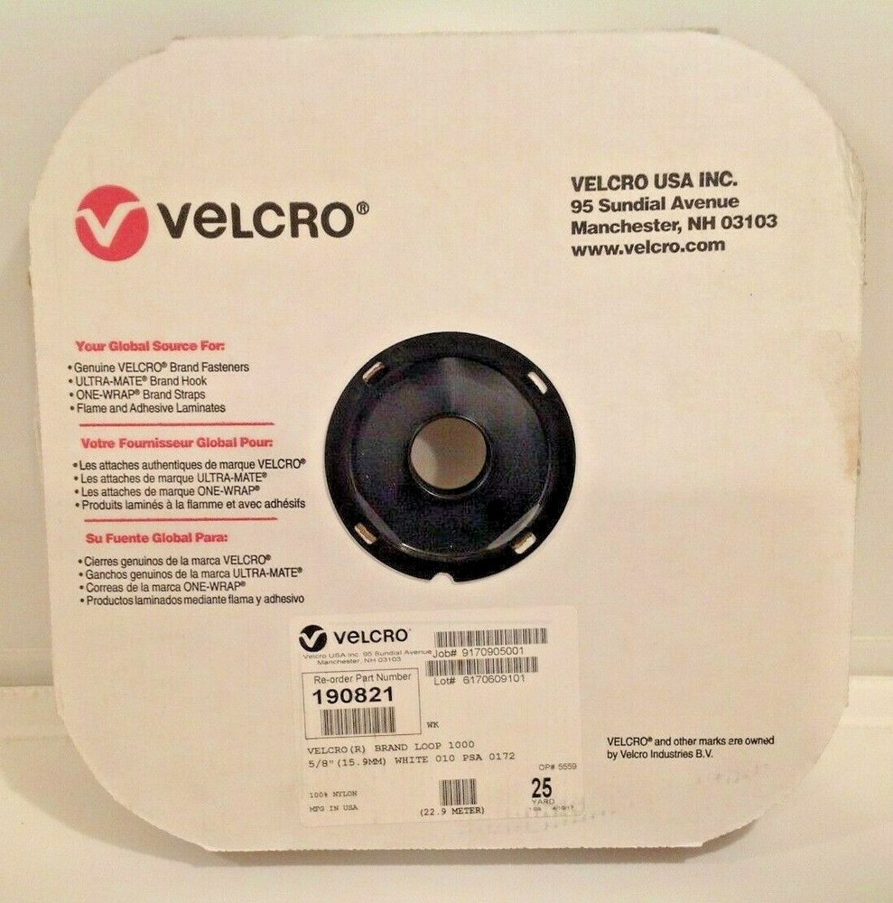 VELCRO® Brand 190821 Loop 1000, 5/8″ X 25 yds, WHITE, 010 PSA 0172 NEW