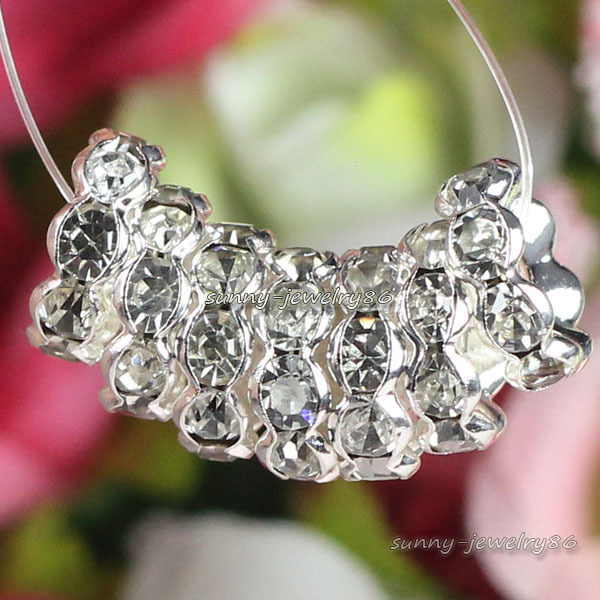 Silver Plated Crystal Rhinestone Wavy Rondelle Spacer Beads 4mm,6mm,8mm,10mm