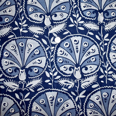 Raoul VALENTINA — DELFT Blue 100% Linen Print Fabric 51″w x 29.75″ LARGE REMNANT