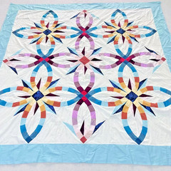 Handmade Double Wedding Ring Cotton Fabric Queen Size Patchwork quilt top/topper