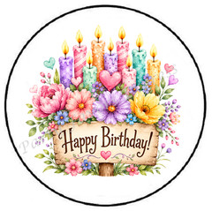 HAPPY BIRTHDAY CANDLES FLOWERS ENVELOPE SEALS LABELS STICKERS PARTY FAVORS