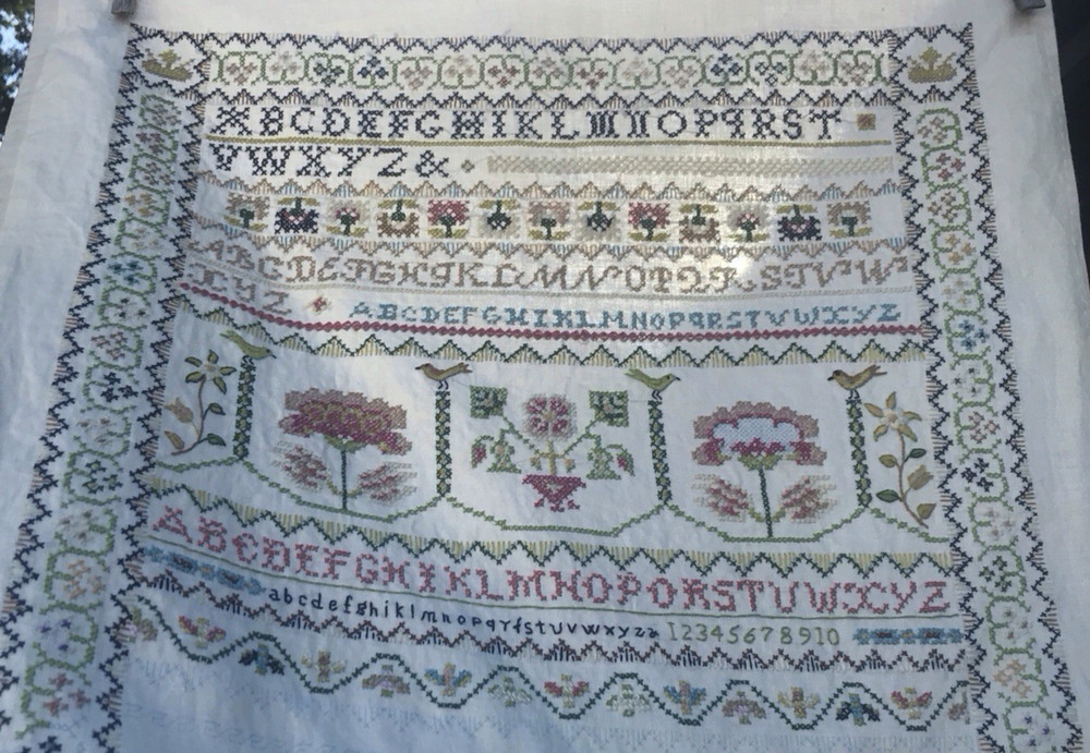 Vintage Cross Stitch The Chase Sampler S142 Williamsburg Partial Completed AS IS