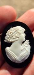 Victorian Style Black Onyx Jet White Carved Cameo 3D Effect Jewelry Making Gem