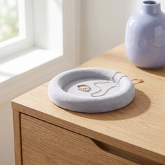 Decorative Round Jewelry Tray with Wrinkle Resistant Velvet Light Grey