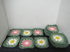 Lot of 20 5” Crochet Granny Squares, Floral, Yellow, White, Pink, 2 Shades Green