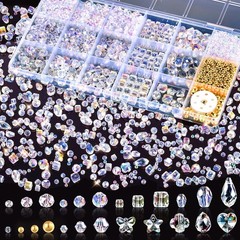 2000+ Pcs Crystal Glass Beads for Jewelry Making, 24 Styles 3-15Mm Assorted Face