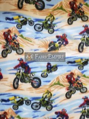 Fleece Printed Fabric MOTOCROSS BLUE BROWN 58″ Wide Sold by the yard