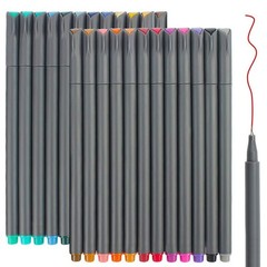 24 Fineliner Color Pens, Fine Line Colored Sketch Writing Drawing Pens for Jo…