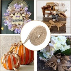 2PCS Burlap Craft Ribbon, 3/8 Inch Brownish Tan Color Jute Fishnet Weave Hemp Ty