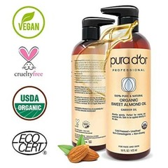 PURA D’OR Organic Sweet Almond Oil (16oz) Certified Organic 100% Pure & Natural