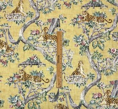 P KAUFMANN LAZY DAYS GOLD YELLOW LEOPARD TOILE COTTON TWILL FABRIC BY YARD 54″W