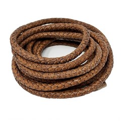 Round Braided Leather Cord, 6mm – Folded Bolo Genuine Leather Strap 1.1 yard