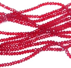 3x2mm Faceted Siam Red Glass Rondelle Beads 15″