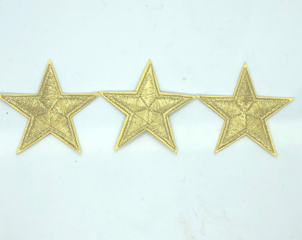 3 pack gold star applique patch 2 ” ( Iron on)