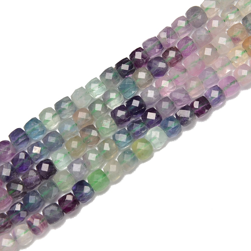 Gradient Fluorite Faceted Cube Beads Size 4-5mm 15.5” Strand (4-5mm)