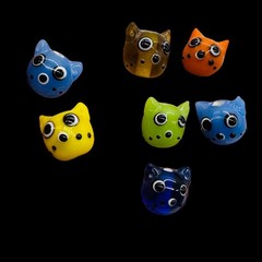 Kitty Cat Ceramic Round Beads | 15mm | Multi-Color | 7 Beads |