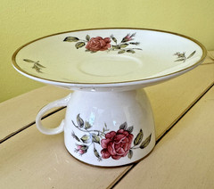 Vintage Repurposed Homer Laughlin Tea Cup Saucer Pedestal Rose Cottage Spring
