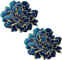 2Pcs Peony Floral Embroidered Patches, Sew on Fabric Flower Appliques for DIY Cl