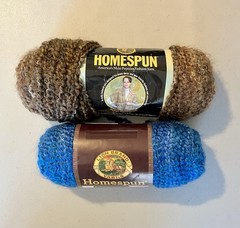 Lion Brand Homespun Boucle Yarn—Montana Blue & Barley—Two 6 Oz. Skeins