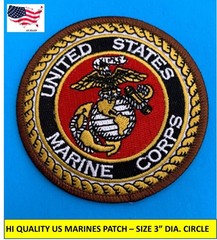 USMC US MARINE CORPS EMBROIDERED PATCH IRON-ON SEW-ON 3″ ROUND APPLIQUE- HI QLTY