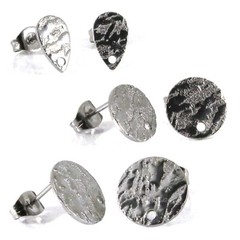 20 Textured Silver 304 Surgical Stainless Steel Stud Earring Findings with Backs